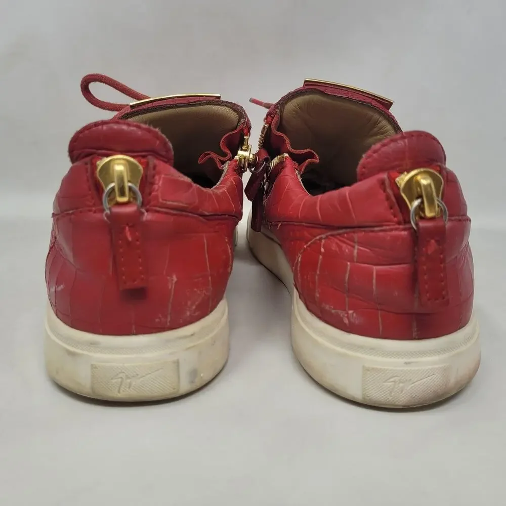 Giuseppe Zanotti Shoes EU40 US7 Red Leather Croc Embossed Low Top Lace Up Italy‎